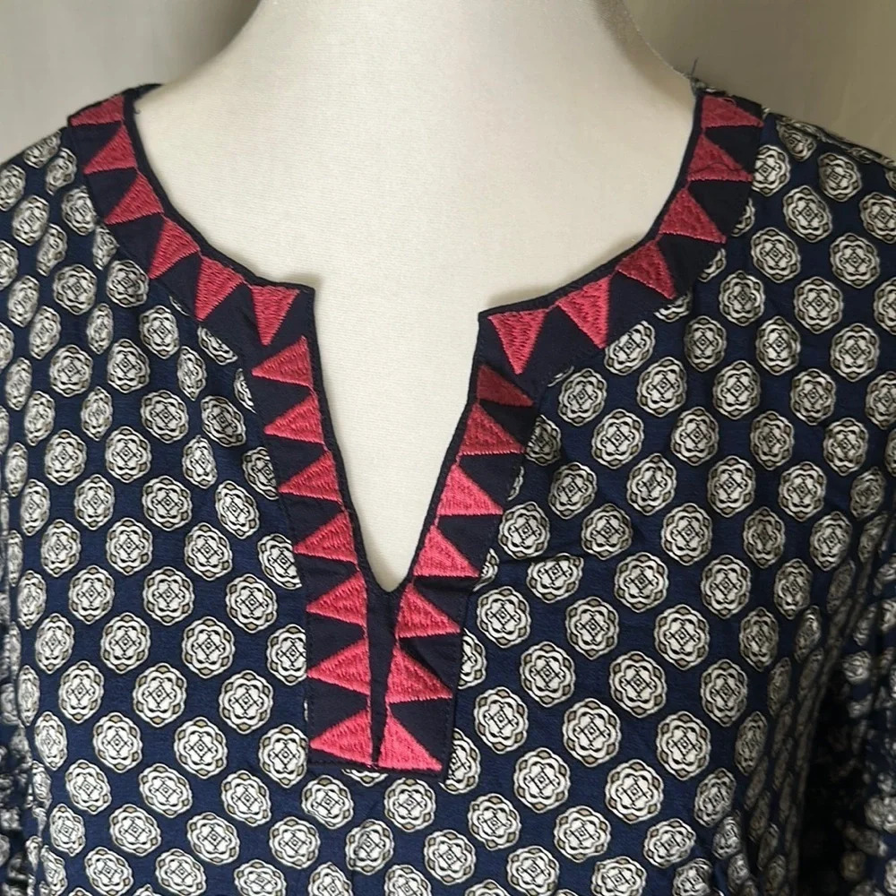 Umgee USA Womens small Tunic Dress Blue Embroidered Boho Aline Medallion - Picture 4 of 5